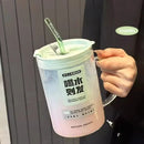 Ljojo 1000ml Glass Cup Lid Straw Handle Large Kawaii Tumbler Juice Drinking Bottle