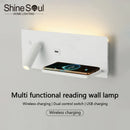 Ljojo USB Wall Lamp with Wireless Charger and Switch, LED Reading Night Light