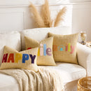 Embroidered Happy Home Pillow Cover by Ljojo for Living Room & Bedroom