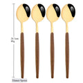Ljojo 16Pcs Brown Gold Stainless Steel Dinnerware Set with Wooden Handle