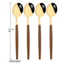 Ljojo 16Pcs Brown Gold Stainless Steel Dinnerware Set with Wooden Handle