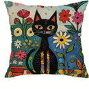 Colorful Cats & Flowers Pillow Covers by Ljojo - Sofa, Bedroom, Car Pillow Cover