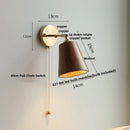 Ljojo LED Walnut Wood Wall Lamp Sconce, Modern Japanese Style, Pull Chain Switch
