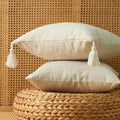 Ljojo Linen Tassel Euro Sham Pillow Covers Square Decorative Neutral Pillowcases