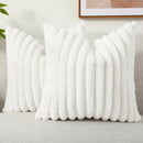 Ljojo 16x16 Faux Fur Striped Pillow Covers 2pcs - Soft Plush Velvet Back
