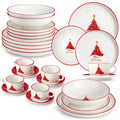 Ljojo 12/30 Pc Christmas Dinnerware Set: Christmas Tree Ceramic Plate, Dinner/Dessert/Soup/Bowl/Mug