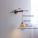 Ljojo LED Wall Light Fixture Switch Stair Lighting Round Ceramic Wood Bedside Lamp