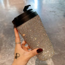 Ljojo 12oz Rhinestone Stainless Steel Thermal Tumbler Mug with Handle