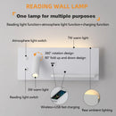 Ljojo USB Wall Lamp with Wireless Charger and Switch, LED Reading Night Light