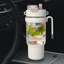 Ljojo 1000ML Plastic Water Bottle with Straw and Handle, Outdoor Sports Camping Double Drink Cup