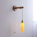 Ljojo LED Wall Light Fixture Switch Stair Lighting Round Ceramic Wood Bedside Lamp
