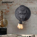 Ljojo Resin Gorilla Wall Lamp: Retro Animal LED Bedroom Bedside Decor Lighting