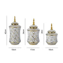 Ljojo™ Ceramic Storage Jar & Vase: White Gold Luxury Decor & Flower Arrangement