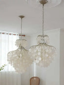 Ljojo Luxury Shell Chandelier: Chrome Metal Elegant Decorative Chandelier for Living Room & Hotel Lobby.