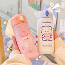 Ljojo 380ml Stainless Steel Vacuum Flask with Straw - Cute Thermal Insulation Water Bottle