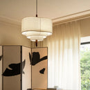 Ljojo French Retro Fabric Bedroom Pendant Lights Solid Wood Chandelier Lighting