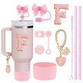 Ljojo 10-Piece Cup Accessories Set with Straws, Brush, Flower Charm, & Spill-Proof Stopper
