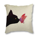 Black Cat & Butterfly Print Linen Cushion Cover by Ljojo - 45x45CM