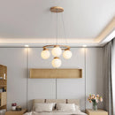 Nordic Style Wood LED Chandelier Modern Ring Lamp Glass Ball Decor Pendant Lights