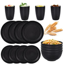 Ljojo 16pc Black PP Cutlery & Plate Set for Outdoor Camping and Parties