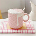 Ljojo 400ML Biscuit Pattern Coffee Mug With Lid, Spoon - Cute Kawaii Ceramic Cup