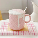Ljojo 400ML Biscuit Pattern Coffee Mug With Lid, Spoon - Cute Kawaii Ceramic Cup