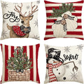 Ljojo Linen Christmas Pillow Cover Set 2024 - Snowman Elk Theme