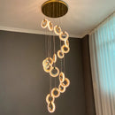 Ljojo Modern Gold Lustre Ring Acrylic Attic Chandelier for Stair & Dining Room