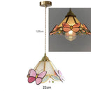 Antique Brass Stained Glass Chandelier Japanese Style Butterfly Lamp by Ljojo