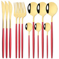 Ljojo 12-Piece Black Gold Stainless Steel Cutlery Set for Parties and Kitchens