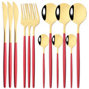 Ljojo 12-Piece Black Gold Stainless Steel Cutlery Set for Parties and Kitchens