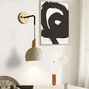 Ljojo LED Pull Chain Wall Sconce Cement Shade Wood Stair Light