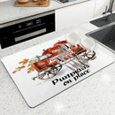 Drying Mat for Fall Vibes: Autumn Truck & Pumpkin Non-Slip Absorbent Mat by Ljojo