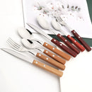 Ljojo 16/24Pcs Wood Handle Stainless Steel Cutlery Set - Kitchen Tableware