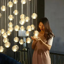 Ljojo Long Chandelier Glass Crystal Staircase Lamp for Living Room Dining Room Decor