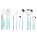 Ljojo 24Pcs Green Gold Stainless Steel Dinnerware Set Cutlery Tableware Silverware