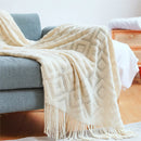 Ljojo Luxury Caramel Knitted Throw Blanket with Wave Tassels
