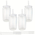 Ljojo 16oz Plastic Cups with Lid & Straw Set, Straw Brush Included for Juice, Coffee