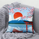 Ljojo Lucky Cat Mount Fuji Art Cushion Cover - Japanese Style Throw Pillow