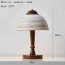 Ceramic Lampshade Desk Lamp Wood Base | Elegant Bedroom Parlor Lighting by Ljojo