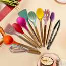 Ljojo 12PCS Silicone Kitchen Utensils Set with Wooden Handle - Non-Stick Cookware & Egg Beaters