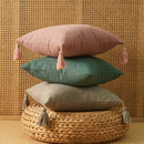 Ljojo Linen Tassel Euro Sham Pillow Covers Square Decorative Neutral Pillowcases