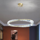 Ljojo Luxe Gold Plated Steel Pendant Light with K9 Crystals, Irregular Ring LED Design