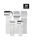 Ljojo 30pc Stainless Steel Cutlery Set with Steak Knives, Fruit Forks, and Dessert Spoons