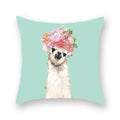 Floral Animal Painting Pillowcase Pink Cat Dog Llama Sofa Cushion Cover Home Decor