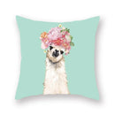 Floral Animal Painting Pillowcase Pink Cat Dog Llama Sofa Cushion Cover Home Decor