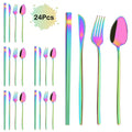 Ljojo 24Pcs Black Gold Cutlery Set Stainless Steel Tableware Luxury Dinnerware