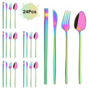 Ljojo 24Pcs Black Gold Cutlery Set Stainless Steel Tableware Luxury Dinnerware