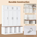 Ljojo™ Wide Farmhouse Hall Tree with Walnut Bench and 8-Door Shoe Cabinet