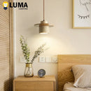 Yellow Travertine Pendant Light Chandelier with Round Wood Bedside Lamp by Ljojo